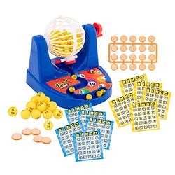 Foto van Bingo spel set blauw nummers 1-75 met molen en 35 bingokaarten - kansspelen