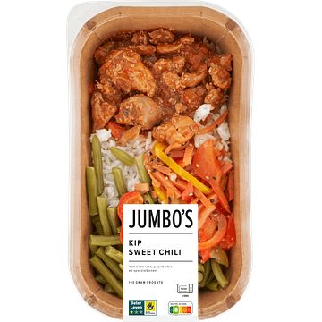 Foto van Jumbo verse maaltijd kip sweet chili met paprika, sperziebonen en rijst 450g