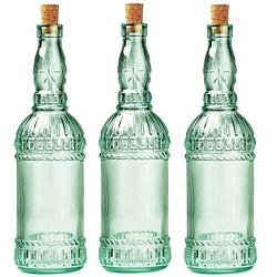 Foto van 3x stuks glazen fles/karaf met kurk en dop 71 cl - schenkkannen