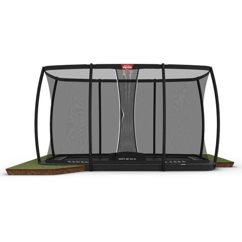 Foto van Berg trampoline ultim champion met veiligheidsnet - safetynet deluxe xl -flatground - 500 x 300 cm - grijs