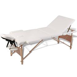 Foto van Vidaxl inklapbare massagetafel 3 zones met houten frame (creme)