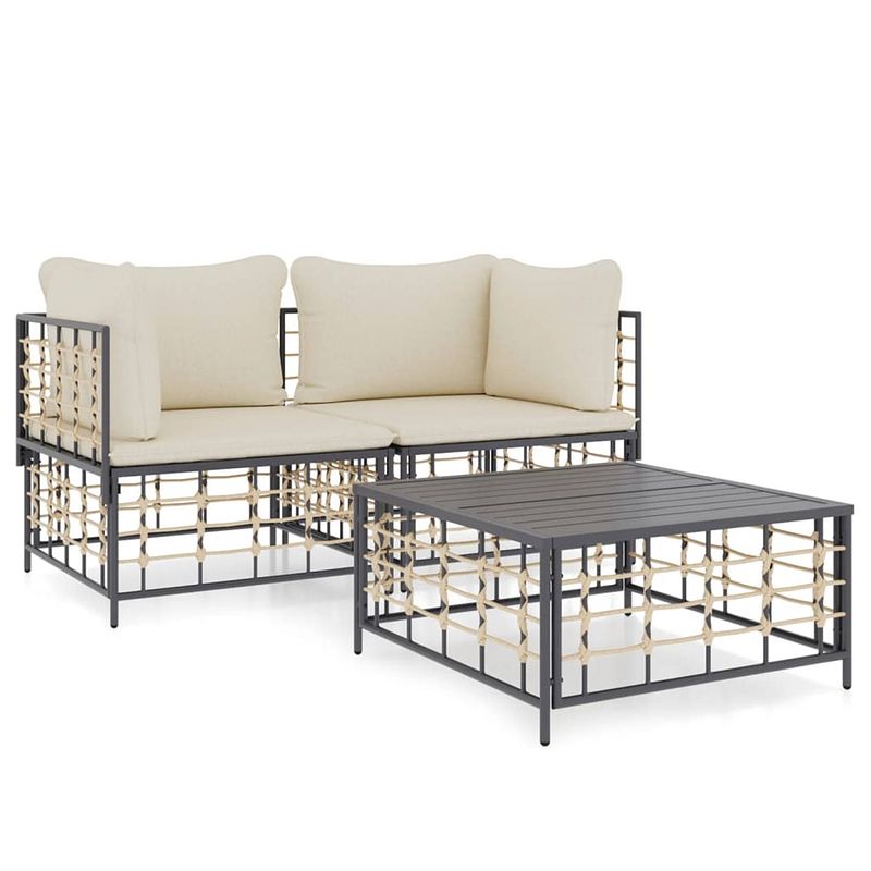 Foto van Vidaxl 3-delige loungeset met kussens poly rattan antracietkleurig