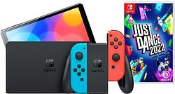 Foto van Nintendo switch oled rood/blauw + just dance 2022