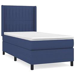 Foto van The living store boxspringbed - blauw - 193 x 93 x 118/128 cm - pocketvering matras - middelhard - huidvriendelijk