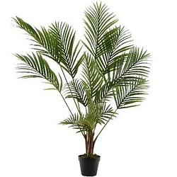 Foto van Groene areca/goudpalm kunstplant 125 cm in zwarte plastic pot - kamerplant kunstplanten/nepplanten