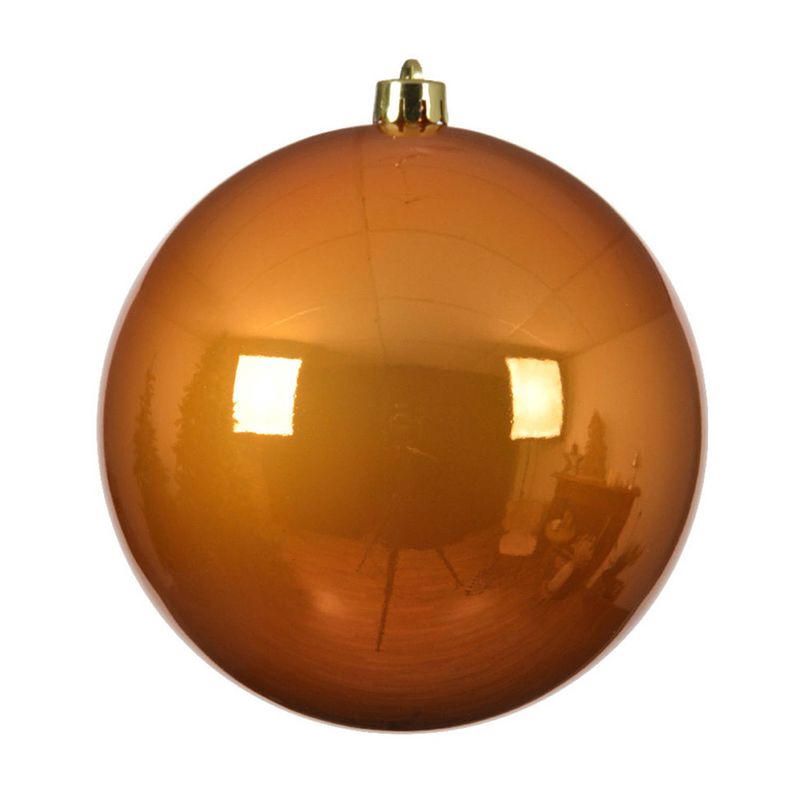 Foto van 1x stuks grote kunststof kerstballen cognac bruin (amber) 14 cm glans - kerstbal