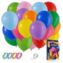 Foto van Fissaly® 120 stuks gekleurde latex helium ballonnen - wit, geel, oranje, rood, roze, paars, blauw & groen