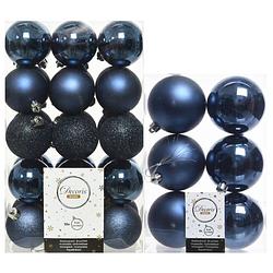 Foto van Decoris kerstballen 46x stuks donkerblauw 6 en 8 cm kunststof - kerstbal