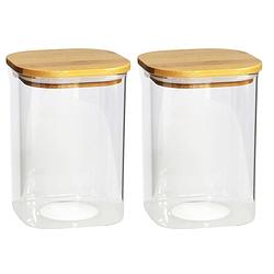 Foto van 2x stuks voedsel bewaren keuken voorraadpot - glas - bamboe deksel - 1100 ml - voorraadpot