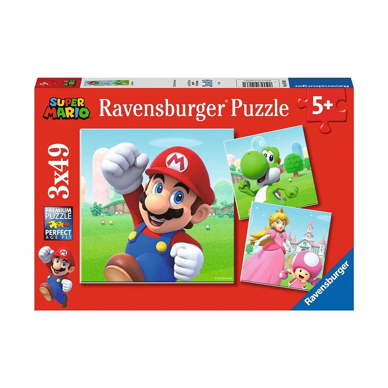 Foto van Ravensburger kinderpuzzel 3x49 stukjes super mario