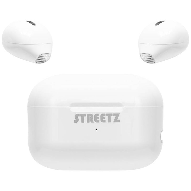 Foto van Streetz tws-114 in ear headset bluetooth stereo wit indicator voor batterijstatus, headset, oplaadbox, volumeregeling, touchbesturing