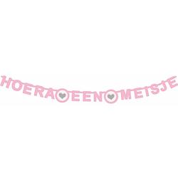 Foto van Wenslijn hartje hoera een meisje roze - feestslingers