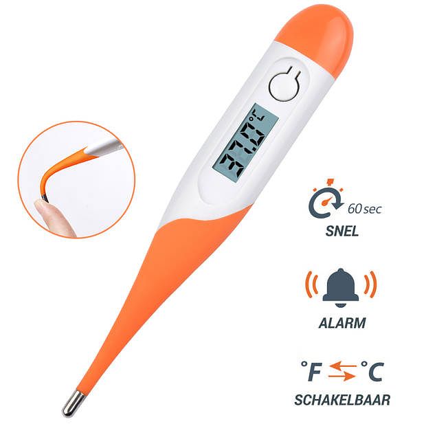 Foto van Thermometer lichaam - koortsthermometer voor volwassenen - oranje - incl. opbergcase en handleiding!