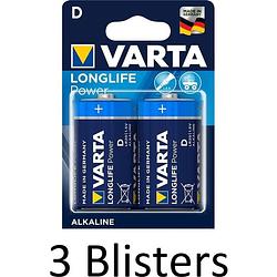 Foto van 6 stuks (3 blisters a 2 st) varta longlife power d batterijen