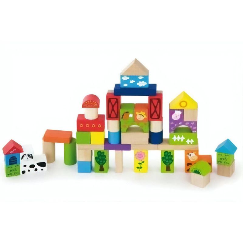 Foto van Viga toys blokkenset boerderij 50 stuks multicolor