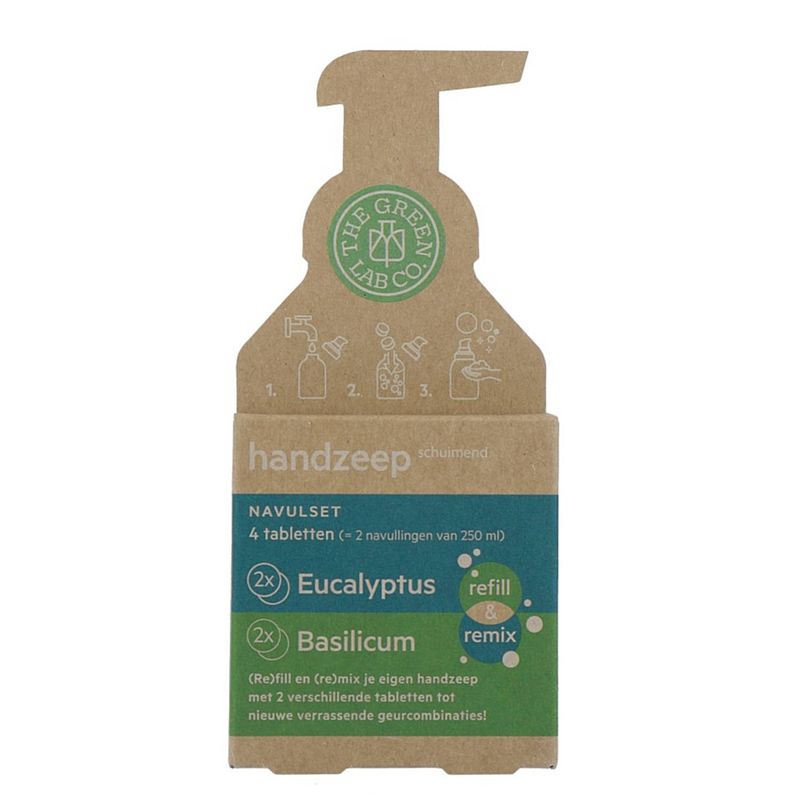 Foto van The green lab co. handzeep tablet refill eucalyptus & basilicum 4st