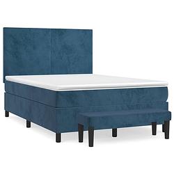 Foto van Vidaxl boxspring met matras fluweel donkerblauw 140x190 cm