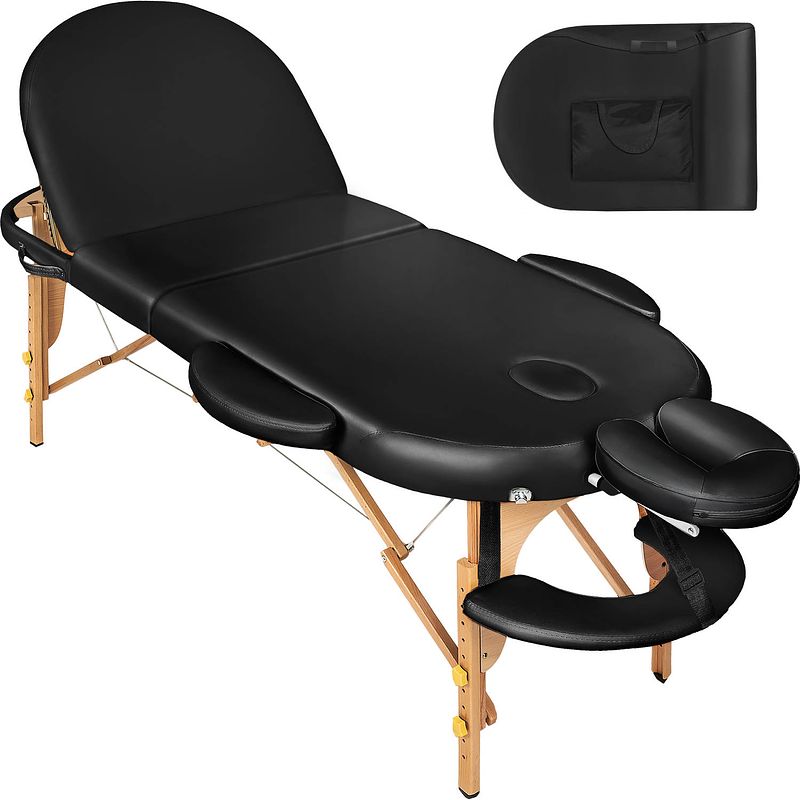 Foto van Tectake® - massagetafel ovaal, zwart, 5 cm matras - in hoogte verstelbaar, incl. accessoires - 404371