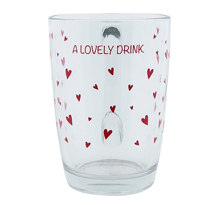 Foto van Clayre & eef theeglas 11*8*11 cm / 300 ml transparant rood glas hartjes a lovely drink theemok theebeker transparant