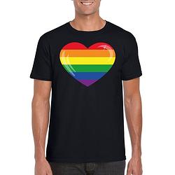 Foto van Gay pride t-shirt met regenboog vlag in hart zwart heren 2xl