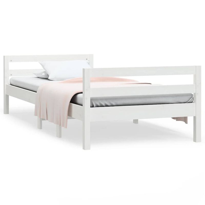 Foto van The living store bedframe - massief grenenhout - wit - 195.5 x 95.5 x 52.5 cm - geschikt voor 90 x 190 cm matras