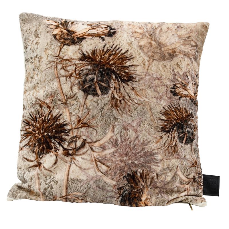 Foto van Ptmd lazzy grey cotton velvet cushion dried flowers s