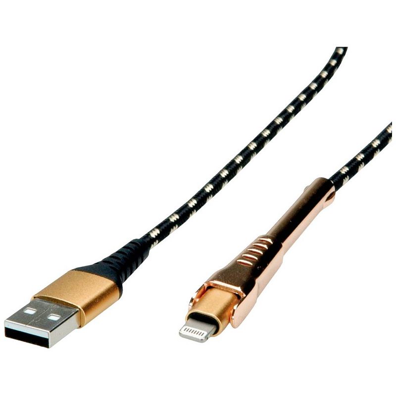 Foto van Roline usb-kabel usb 2.0 usb-a stekker, apple lightning stekker 1.00 m zwart, goud afgeschermd 11.02.8923