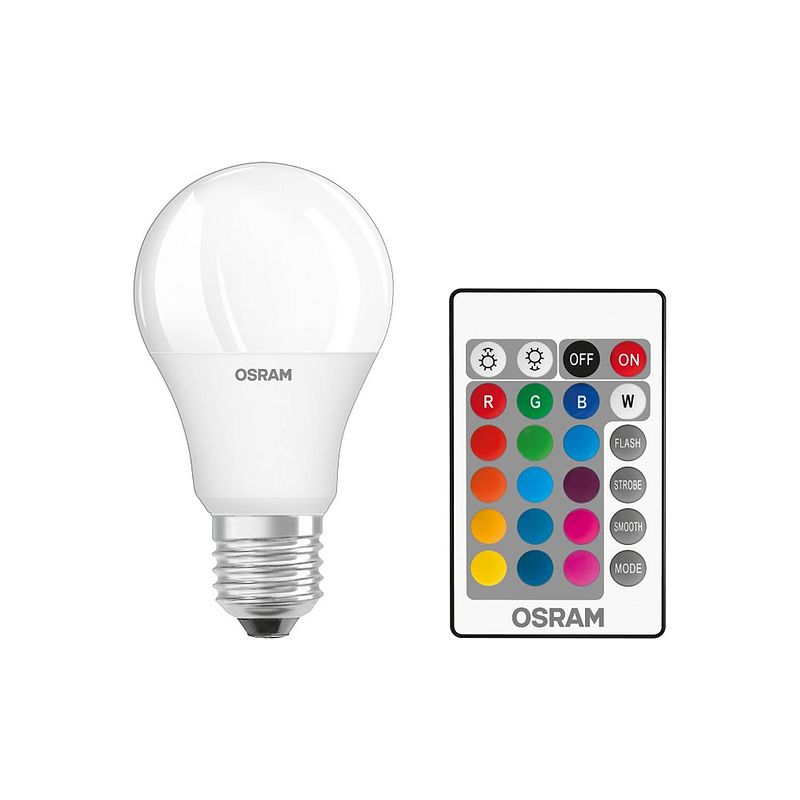 Foto van Osram led lamp e27 9-60w/rgbw 806lm inclusief afstandsbediening