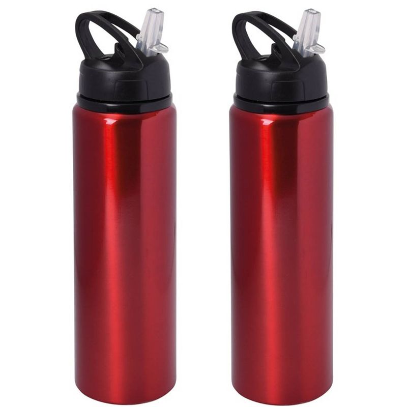 Foto van Waterfles/sportfles/drinkfles sporty - 2x - metallic rood - aluminium/kunststof - 800 ml - drinkflessen