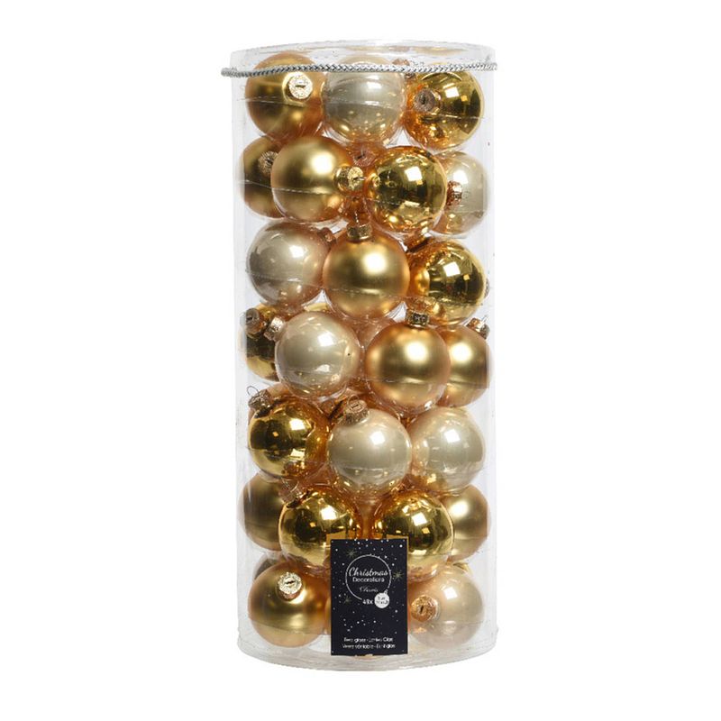 Foto van 49x stuks glazen kerstballen parel/goud 6 cm glans en mat - kerstbal