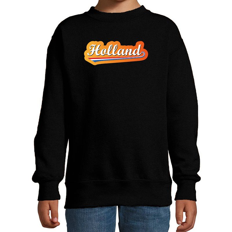 Foto van Holland met nederlandse wimpel zwarte sweater / trui holland / nederland supporter ek/ wk voor kinde 5-6 jaar (110/116)