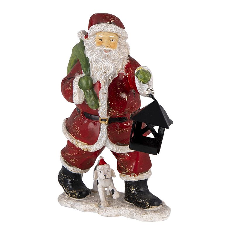 Foto van Clayre & eef kerstdecoratie beeld kerstman 11*6*15 cm rood wit kunststof decoratief figuur decoratieve accessoires