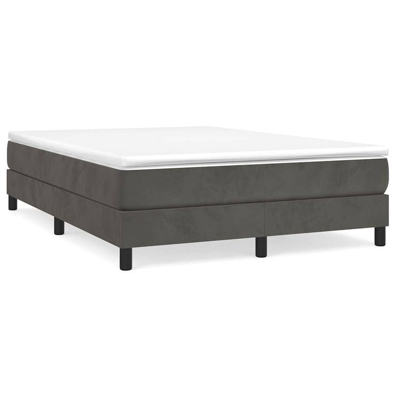 Foto van The living store boxspringbed donkergrijs - 193x140x25 cm - zacht fluweel - pocketvering - middelharde ondersteuning -