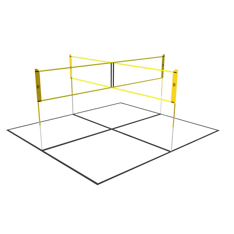 Foto van Umbro sportnet - spelletjes set - 168 x 400 cm - 4 vakken - volleybalnet - badminton - voetvolley - zwart/geel