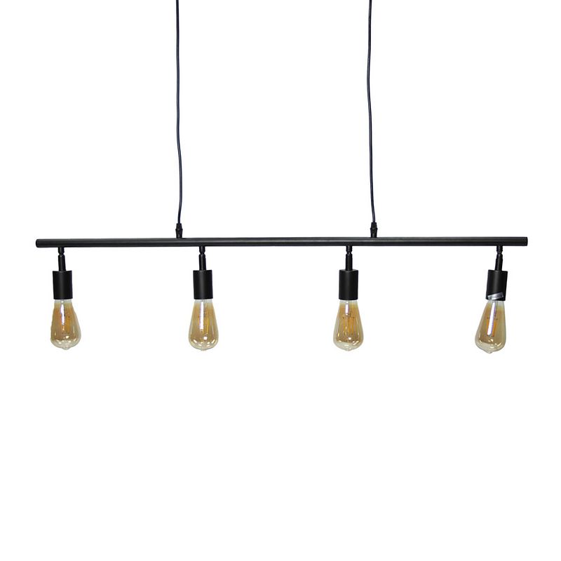 Foto van Industriële hanglamp glenn 4-lichts zwart metaal