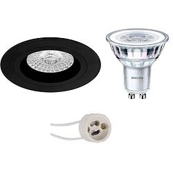 Foto van Led spot set - pragmi rodos pro - gu10 fitting - inbouw rond - mat zwart - ø93mm - philips - corepro 840 36d - 4.6w -