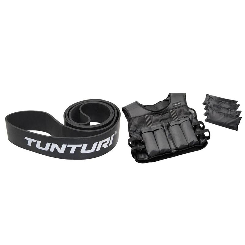 Foto van Tunturi - fitness set - weerstandsband zwart - extra heavy - gewichtvest 10 kg