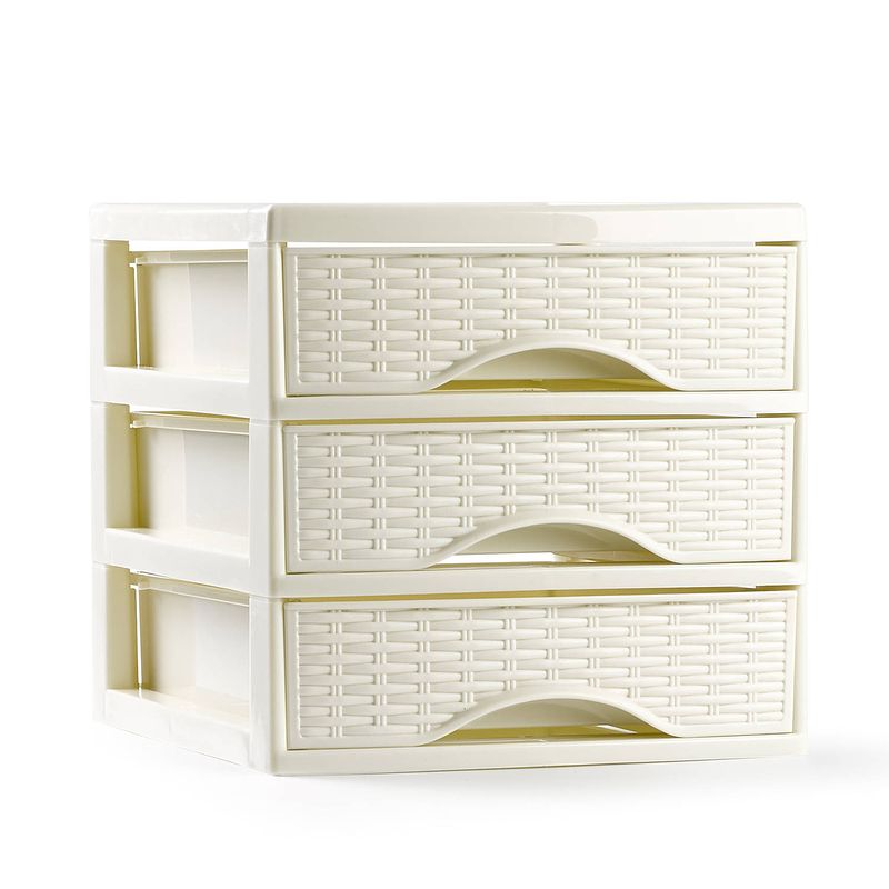 Foto van Plasticforte ladeblokje/bureau organizer met 3x lades - creme wit - l18 x b23 x h17 cm - ladeblok