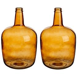 Foto van Bloemenvazen 2x stuks - flessen model - glas - amber goud - 22 x 39 cm - vazen