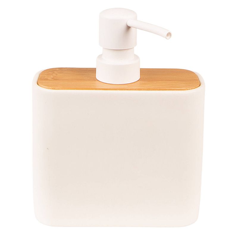 Foto van Clayre & eef zeepdispenser 13x6x16 cm wit bruin keramiek zeeppompje zeep dispenser wit zeeppompje zeep dispenser