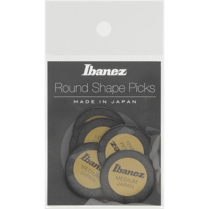 Foto van Ibanez ppa1m-bk round shape pick plectrums 6-pack zwart-geel medium