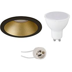 Foto van Led spot set - pragmi pollon pro - gu10 fitting - inbouw rond - mat zwart/goud - 6w - natuurlijk wit 4200k - verdiept -