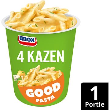 Foto van 2 zakken soep a 570 ml, pakken cupasoup a 3 stuks of single verpakkingen noodles of pasta | unox good pasta 4kazensaus 66g aanbieding bij jumbo