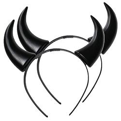 Foto van Halloween duivel hoorntjes diadeem 2x plastic zwart - verkleedhoofddeksels