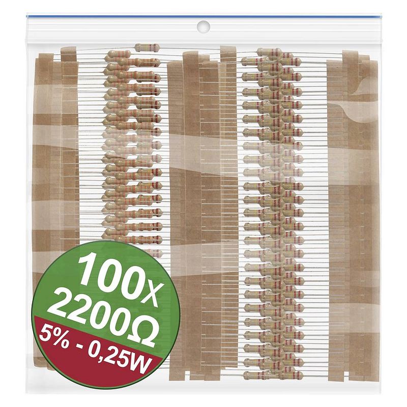 Foto van Quadrios 22p071 koolfilmweerstand assortiment 2.2 kω axiaal bedraad 0.25 w 5 % 1 set(s)