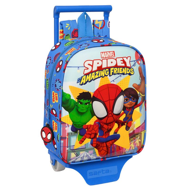 Foto van Schoolrugzak met wielen spiderman team up blauw (22 x 27 x 10 cm)