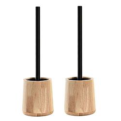 Foto van 2x stuks wc/toiletborstel in luxe houder bruin bamboe hout 38 x 11 cm - toiletborstels
