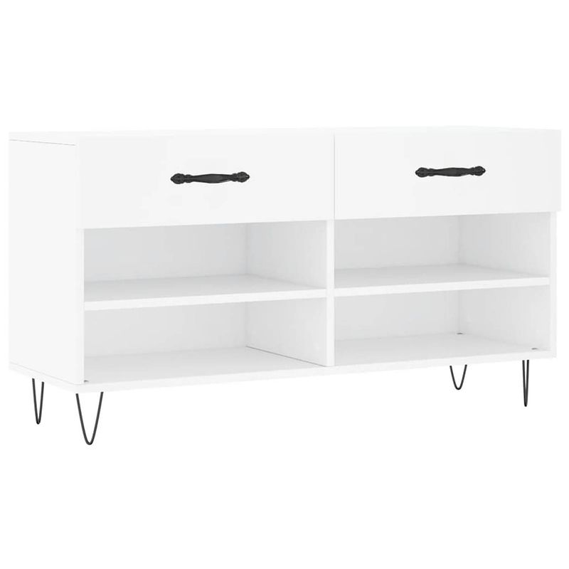 Foto van The living store schoenenbank - wit - 102 x 35 x 55 cm - bewerkt hout en ijzer