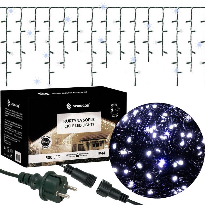 Foto van Ijspegel verlichting kerstverlichting buiten 20 m + 2.5 m snoer 500 led flash koppelbaar koel wit