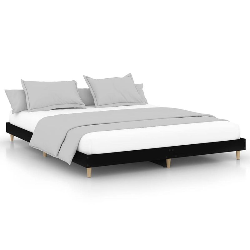 Foto van The living store bedframe - zwart - 203 x 143 x 20 cm - stevige poten - multiplex lattenbodem - duurzaam hout